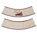 Garden Sanctuary burlap Christmas tree skirt collar with festive Merry Christmas design, perfect for holiday decorating.