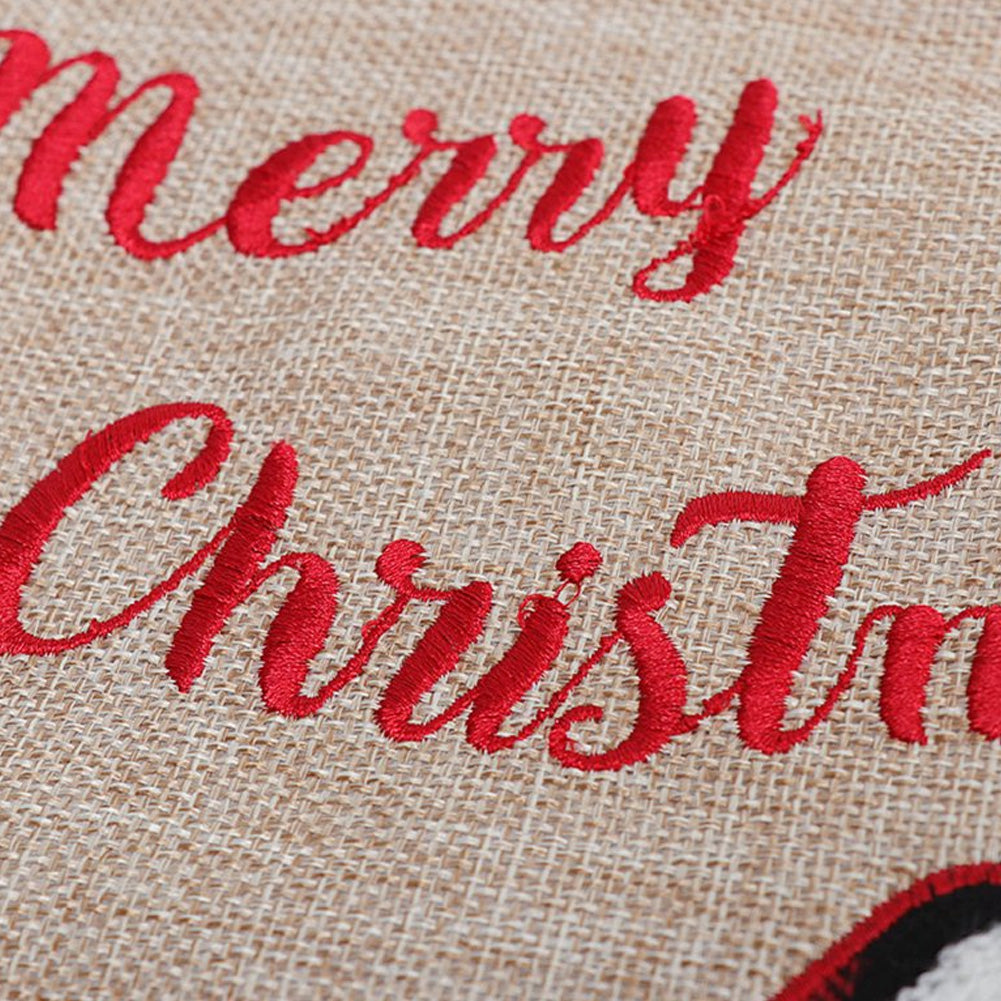 Garden Sanctuary burlap Christmas tree skirt collar with festive Merry Christmas design, perfect for holiday decor.