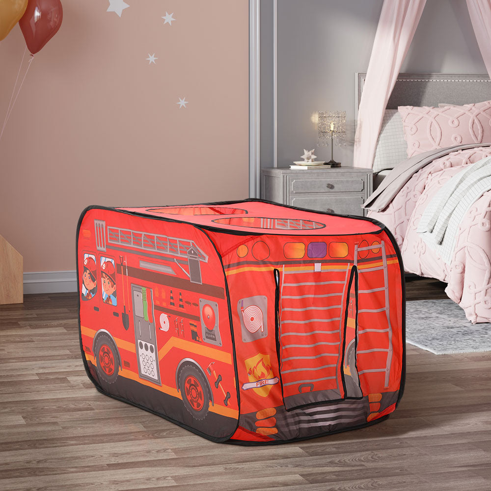 Fire Engine-Themed Play Tent with 2 Top Openings