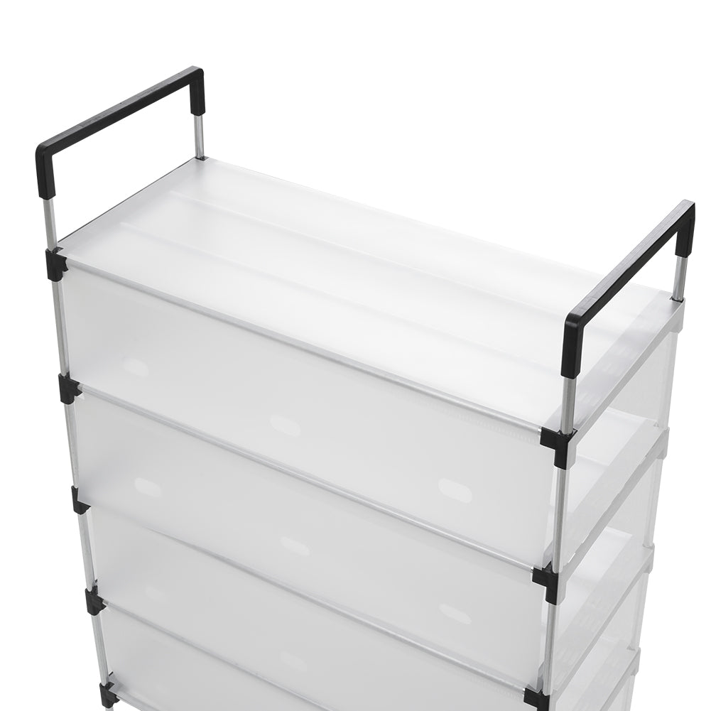 Five-tier shoe rack from Garden Sanctuary with multiple shelves for organized shoe storage in a modern design.
