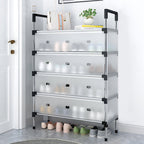Five-tier shoe rack from Garden Sanctuary with multiple shelves for organized shoe storage.