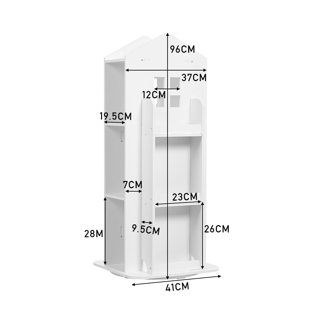 White Kids' House Frame Rotating Bookshelf
