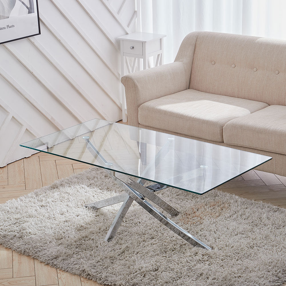Modern and Futuristic Clear Glass Top Coffee End Table