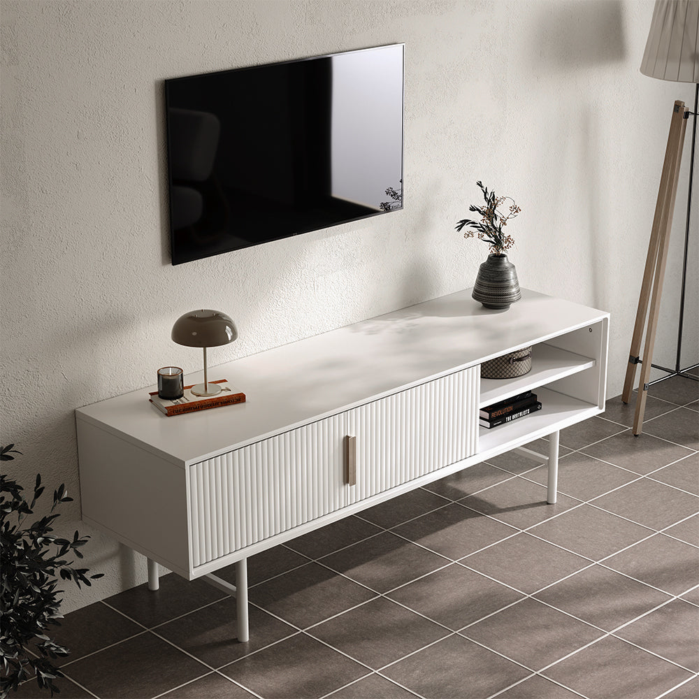 White Striped Wooden TV Stand