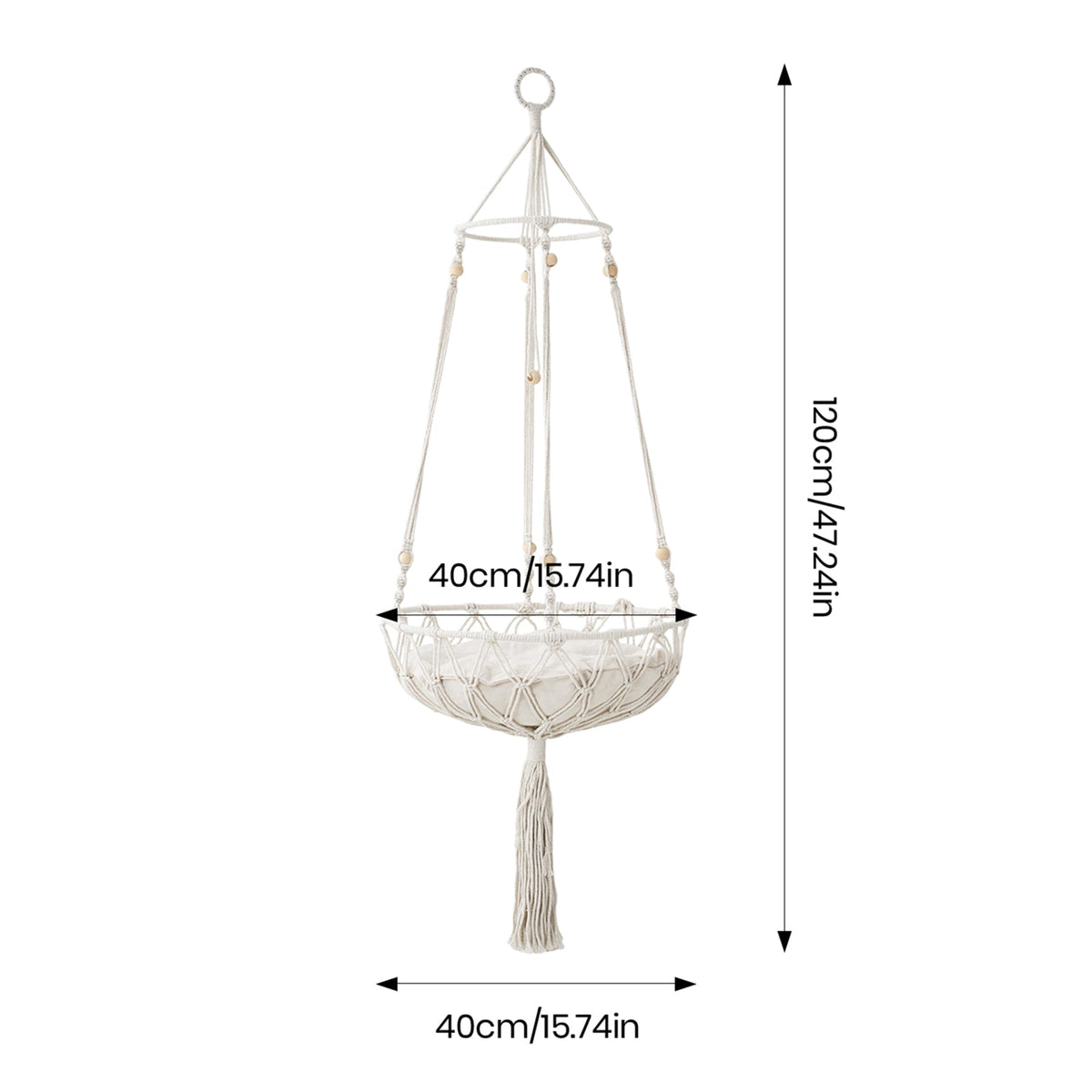 Bohemian Style Handwoven Cat Hammock Cat Bed with Soft Cushion