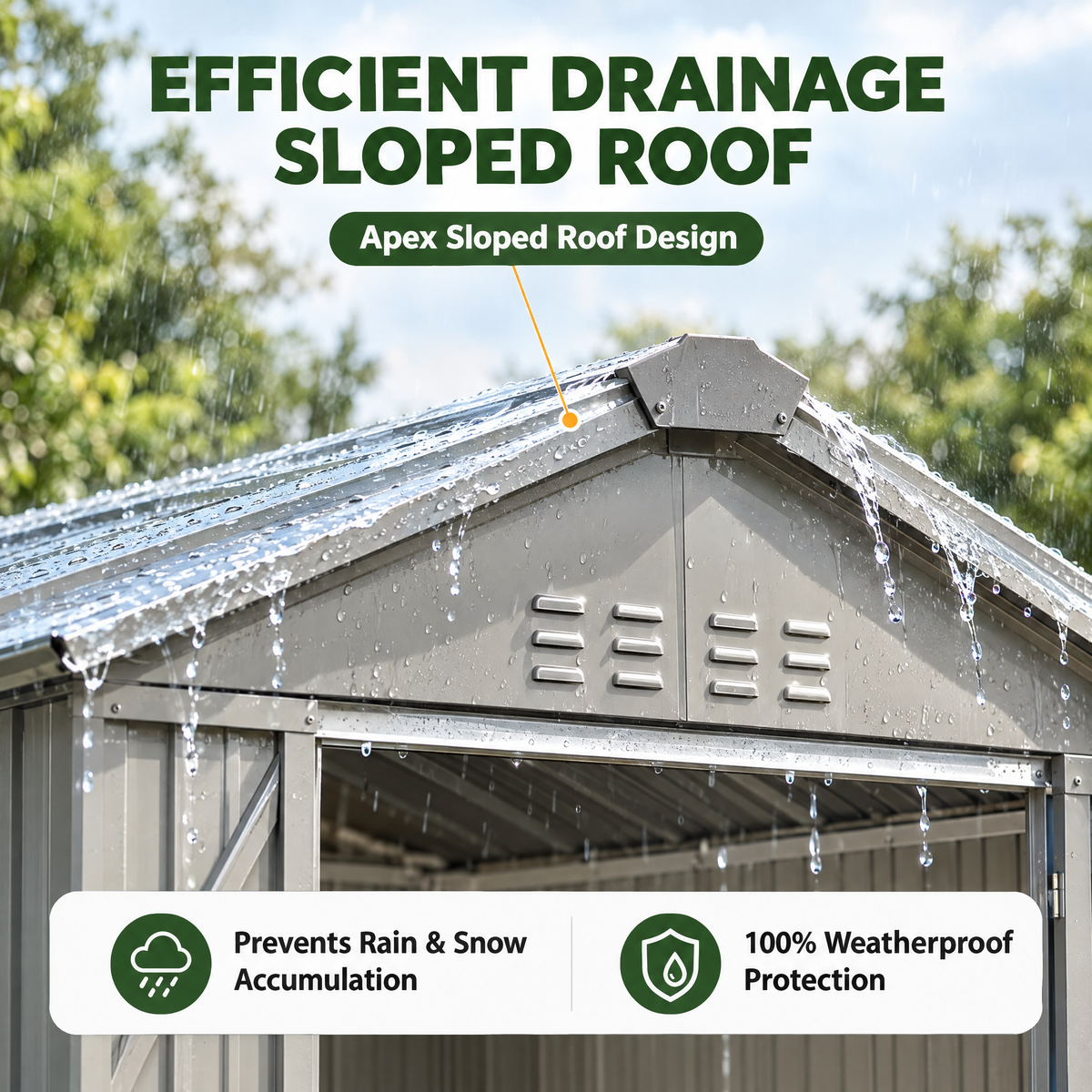 6 x 4 ft Metal Garden Storage Shed with Apex Roof & Double Doors