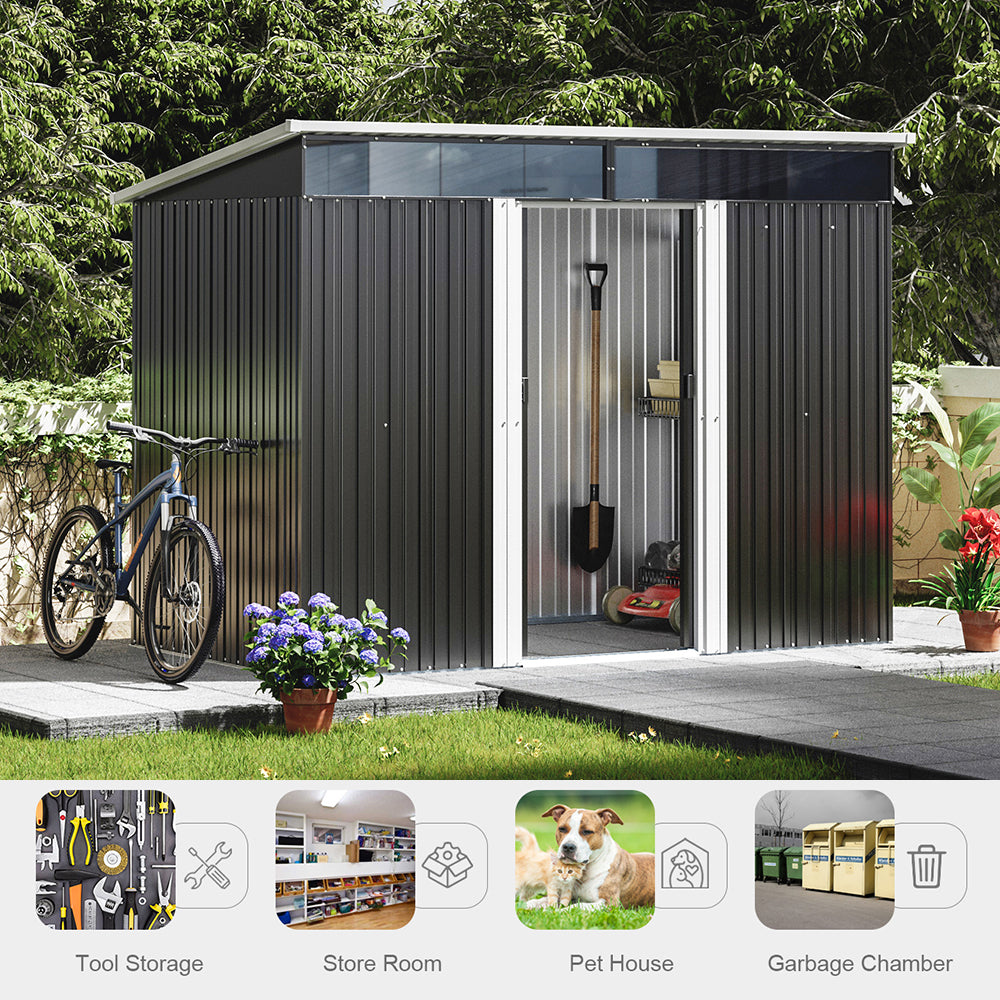 8 x 4 ft Metal Garden Storage Shed with Lockable Sliding Doors