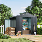Galvanised Steel Garden Storage Shed with Apex Roof & Side Lean-to