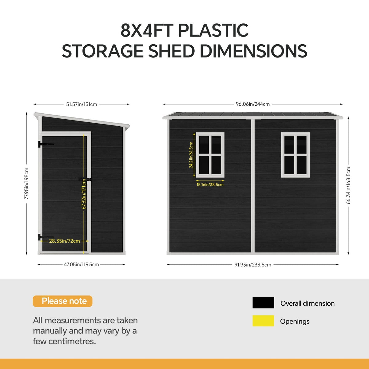 4 x 8 ft Plastic Garden Storage Shed with Pent Roof & Single Door