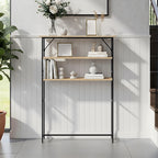 Wood-grain 3-tier narrow console table rack by Garden Sanctuary with sleek design and ample storage space.