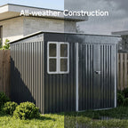 9 x 6 ft Metal Garden Storage Shed with Pent Roof & Double Doors