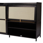 3-Door Rattan-Style Shoe Cabinet with Flip-Down Storage
