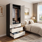 2-Door Wardrobe with 3 Drawers & Hanging Rail