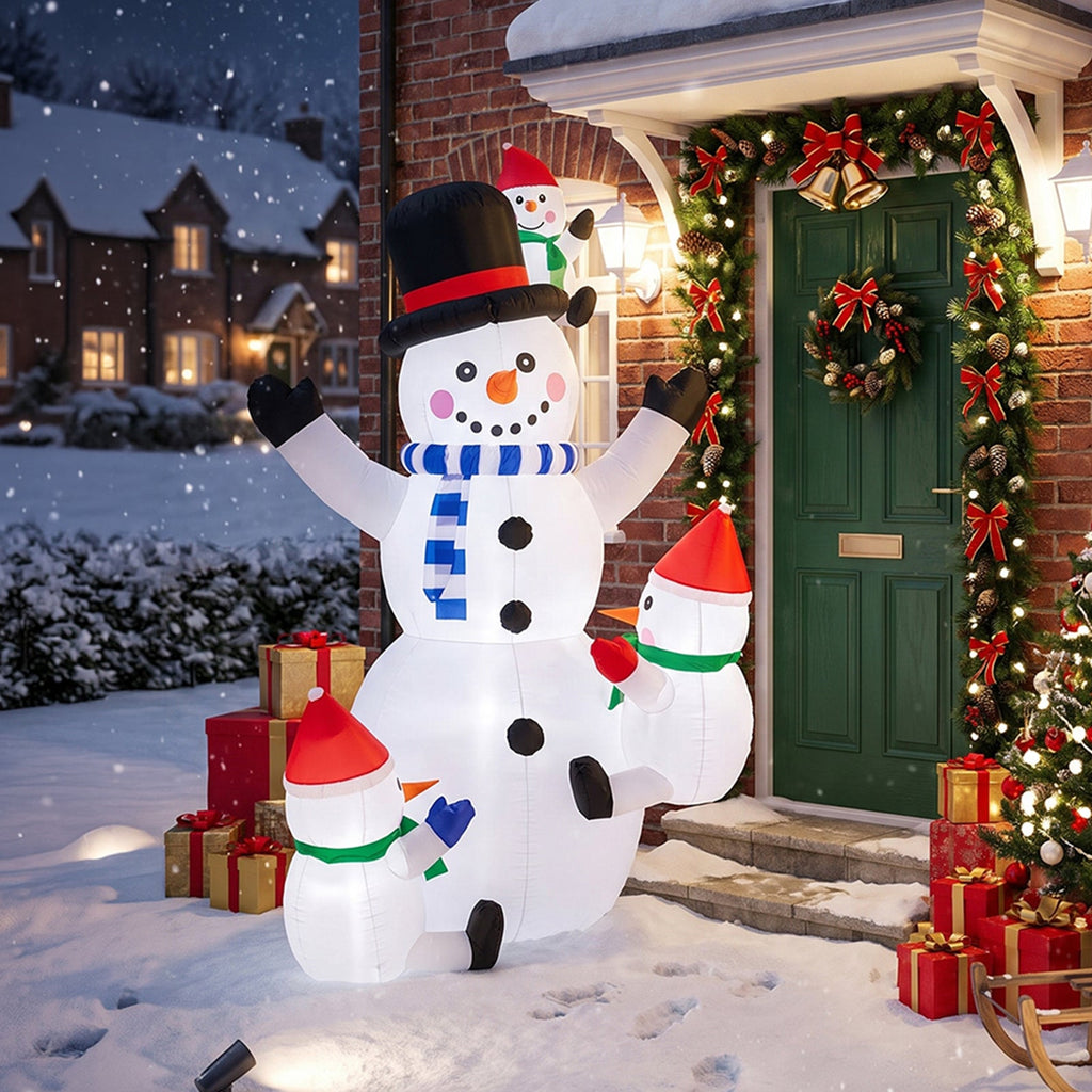 Garden Sanctuary 2.1m Christmas inflatable snowman family with LED lights, festive outdoor holiday decoration