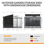 Garden Storage Shed with Integrated Lean-to Greenhouse & Double Doors