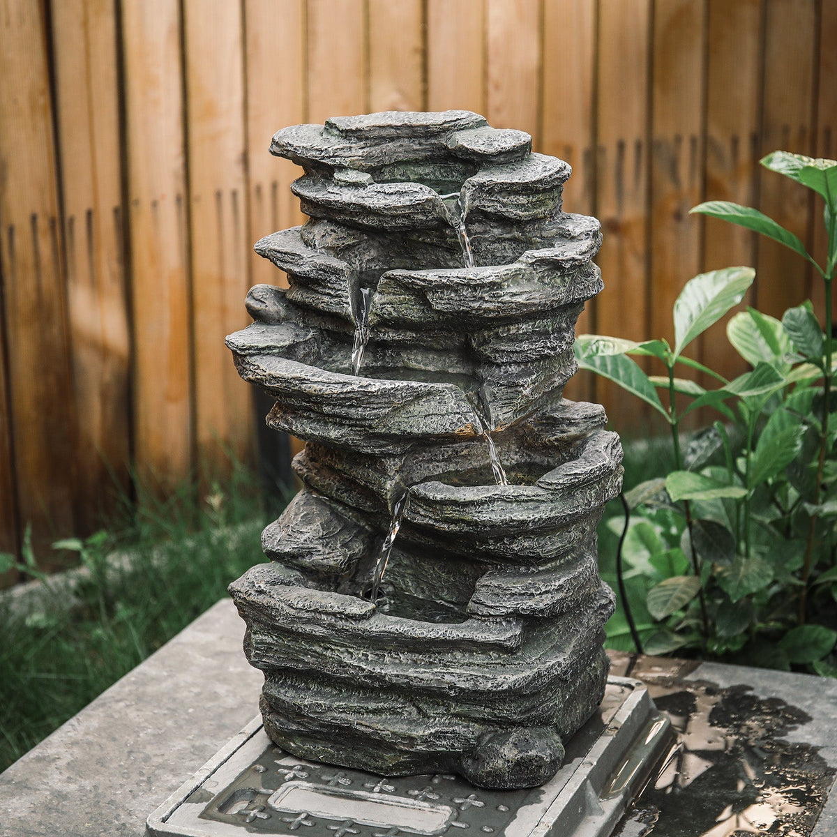 Garden Water Feature Outdoor LED Waterfall Electric Fountain Rockery Decor