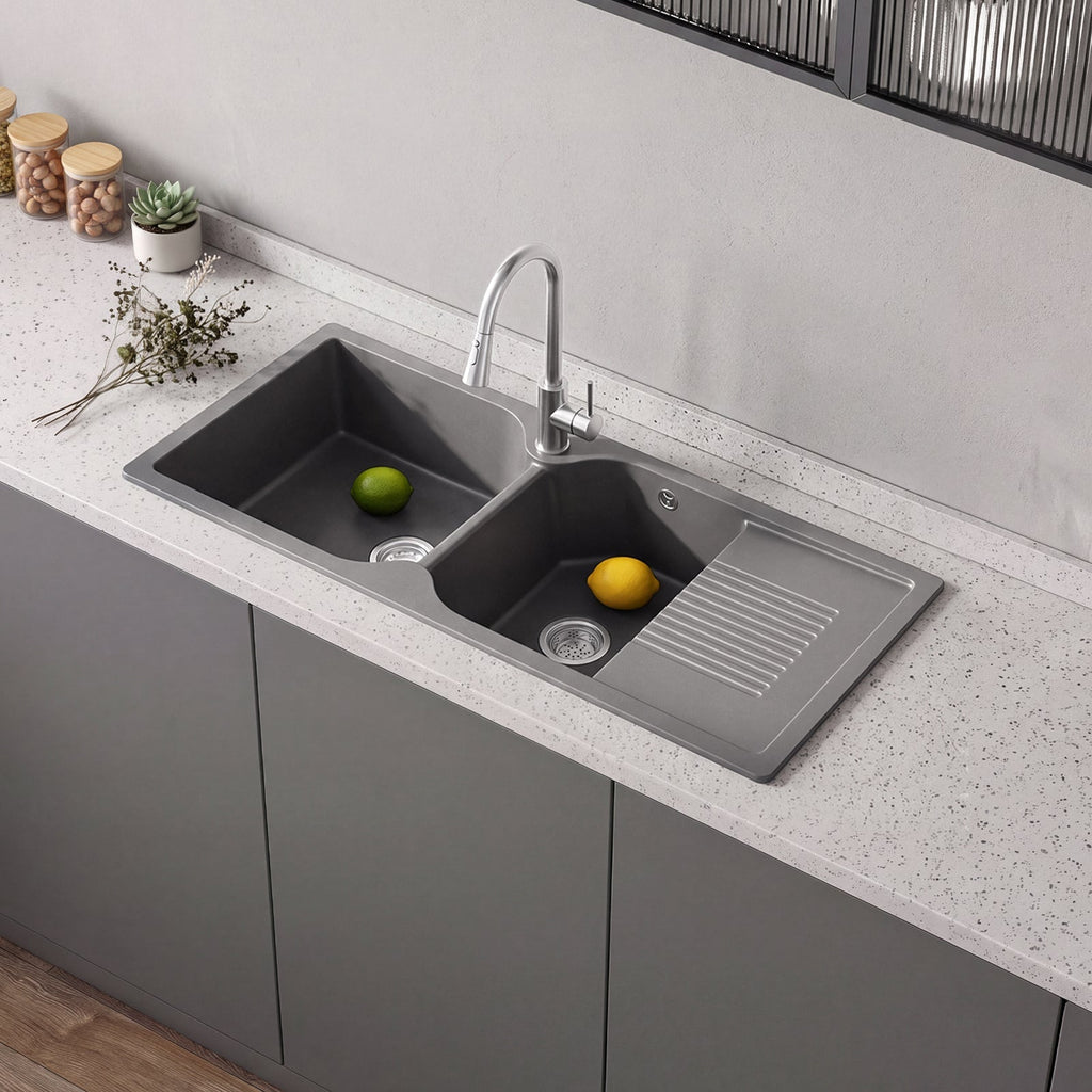 Double Bowl Quartz Resin Composite Kitchen Sink with Waste Kit