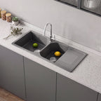 Double Bowl Quartz Resin Composite Kitchen Sink with Waste Kit
