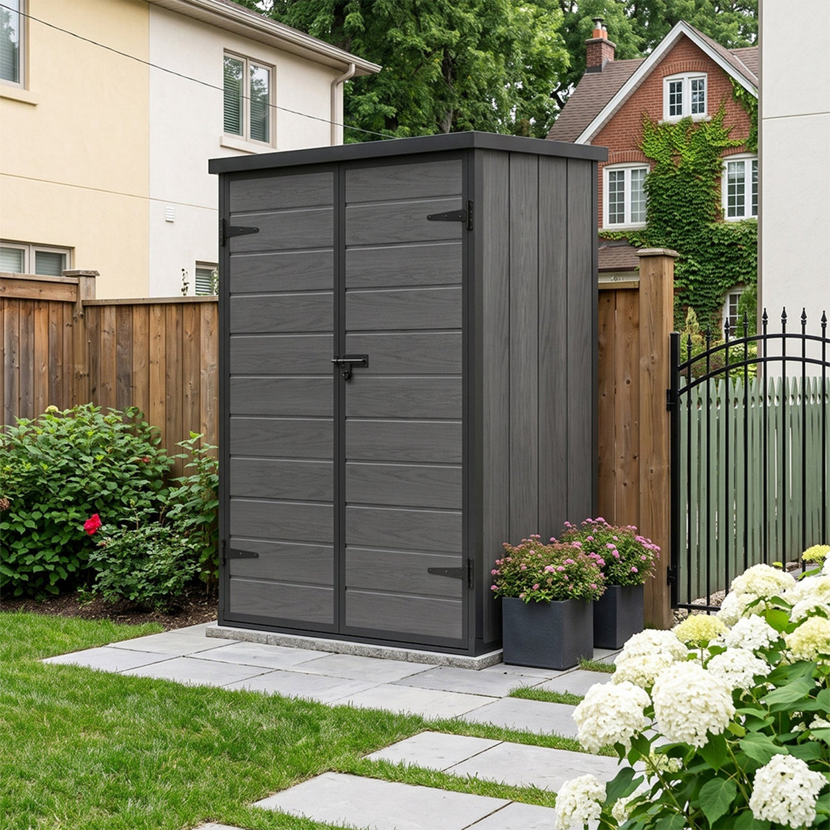 4 x 5 ft Plastic Garden Storage Shed with Pent Roof & Lockable Door