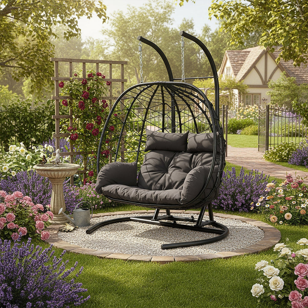 2-Seater Swing Hanging Egg Chair with Metal Stand