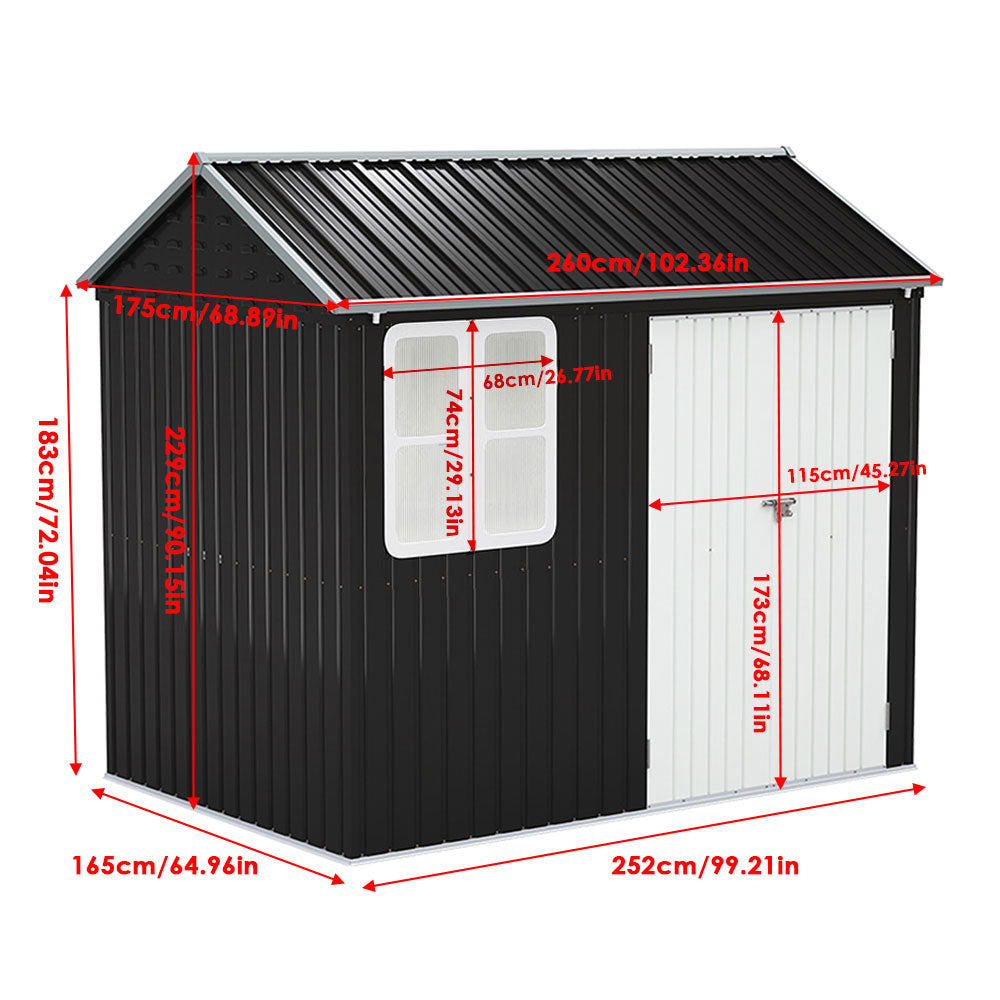 8 x 6 ft Metal Garden Storage Shed with Apex Roof & Double Doors