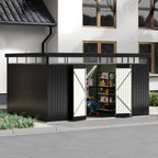 13 x 10 ft Metal Garden Storage Shed with Flat Roof & Padlockable Double Doors