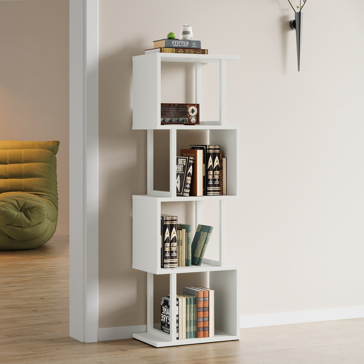 S-shaped Geometric Storage Rack with LED Lights