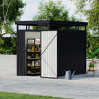 162cm Wide Metal Garden Storage Shed with Flat Roof & Lockable Door
