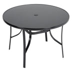 Black Metal Round Outdoor Dining Table with Parasol Hole