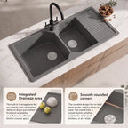 Double Bowl Quartz Resin Composite Kitchen Sink with Waste Kit
