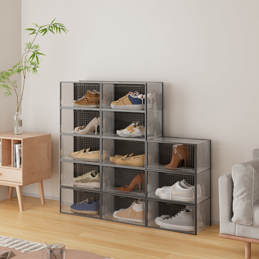 Set of 12 Clear Plastic Stackable Shoe Storage Box