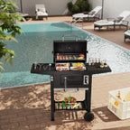 Outdoor Charcoal Grill with Side Tables