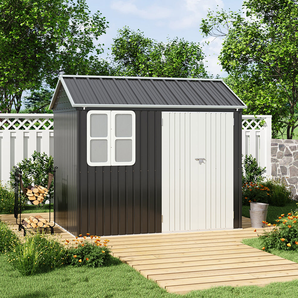 8 x 6 ft Metal Garden Storage Shed with Apex Roof & Double Doors
