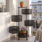 2–5 Tier Kitchen Storage Organiser with Rotating Baskets and Castors