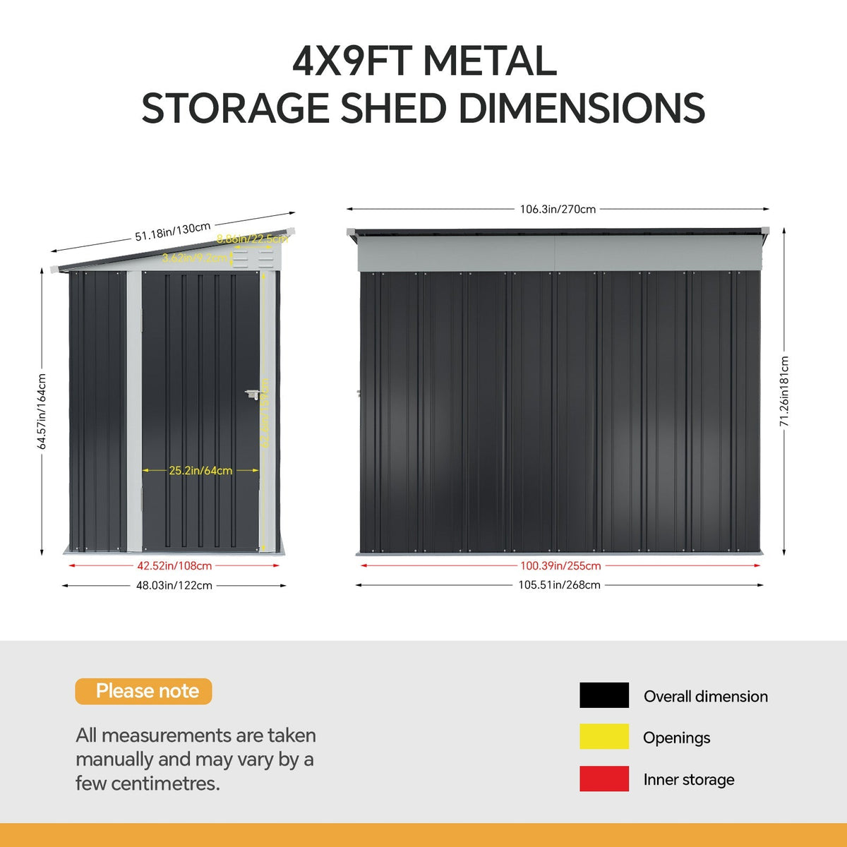 9 x 4 ft Metal Garden Storage Shed with Pent Roof