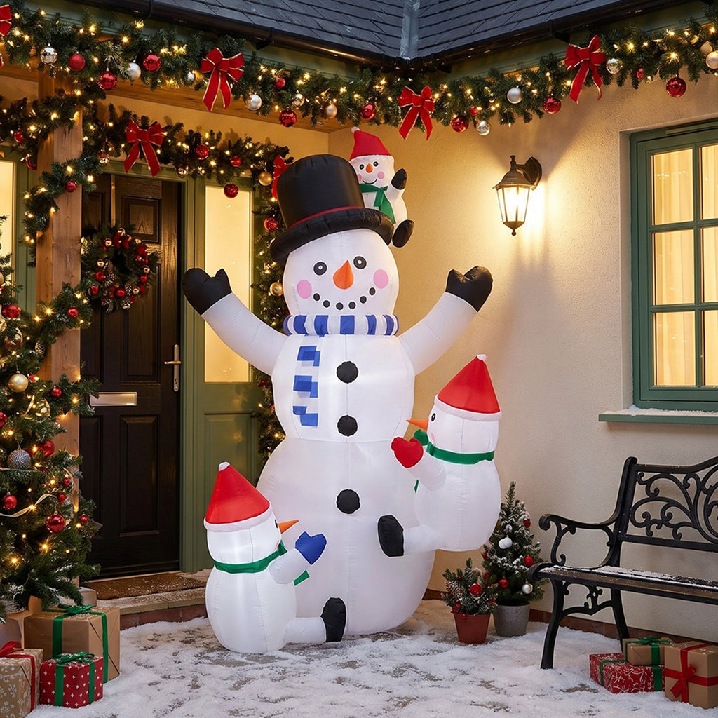 Garden Sanctuary 2.1m Christmas inflatable snowman family with LED lights, festive outdoor holiday decoration
