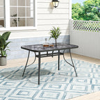 Black Garden Square Marble Patio Table With Umbrella Hole
