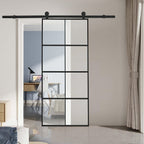 8 Lites Black Framed Transparent Glass Sliding Door without Sliding Hardware Kit