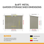 8 x 4 ft Metal Garden Storage Shed with Pent Roof & Padlockable Double Doors