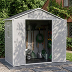 8 x 4 ft Plastic Garden Storage Shed with Apex Roof & Lockable Double Doors