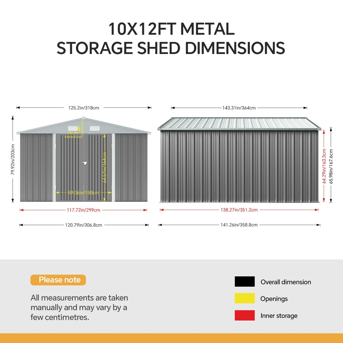 10 ft Wide Metal Garden Storage Shed with Apex Roof