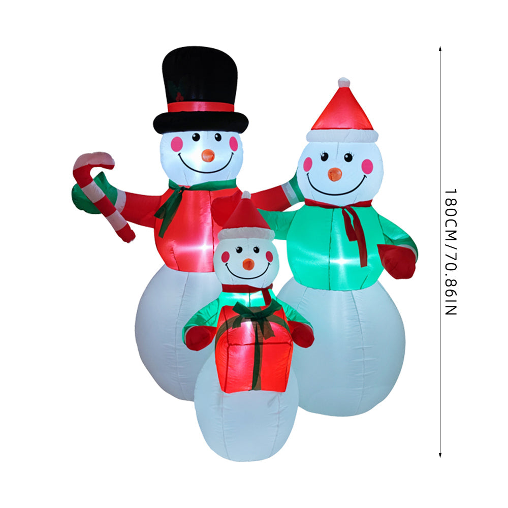 Garden Sanctuary 6ft Christmas Inflatable Snowman Family with LED lights, festive outdoor holiday decoration for winter display.