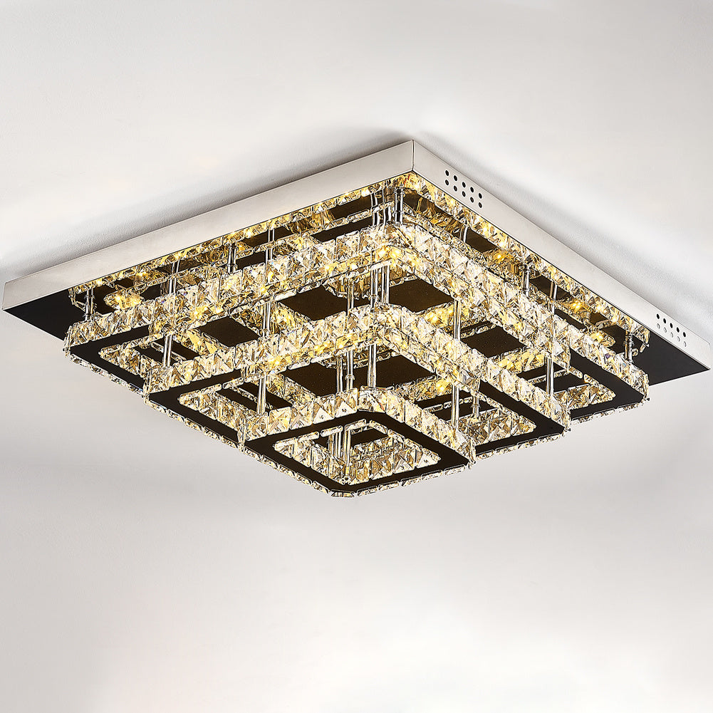Dimmable/Non-dimmable Square Large-size Glamourous Crystal LED Ceiling Light
