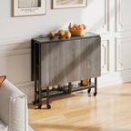 Folding Dining Table with Wheels and Storage Shelves