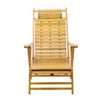 Garden Bamboo Wood Foldable Recliner Lounge Chair with Retractable Footrest