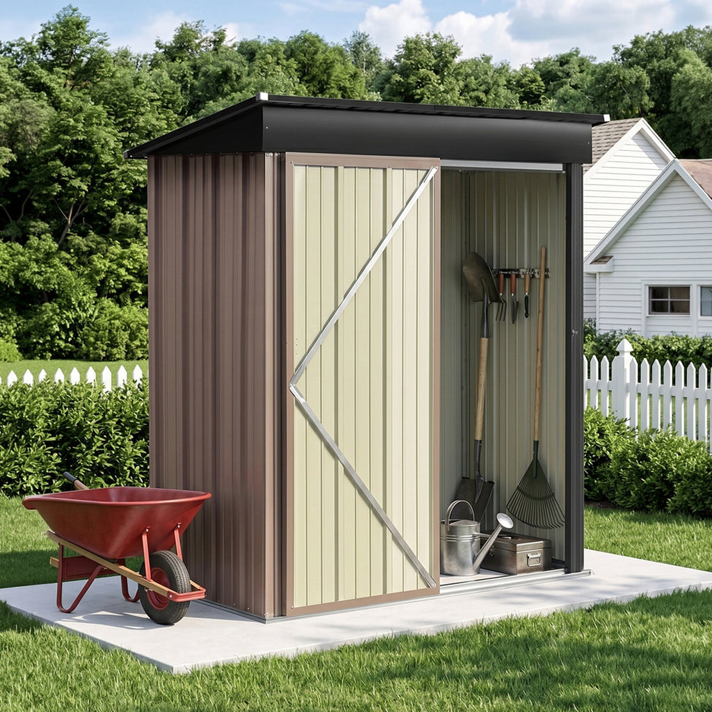 5 x 3 ft Metal Garden Storage Shed with Pent Roof & Lockable Door