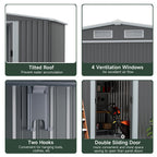 8 x 6 ft Metal Garden Storage Shed with Apex Roof & 4 ft Side Lean-to