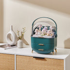 White/Green Elegant Makeup Storage Organizer Box with Drawers and Handle