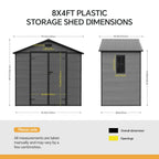 8 x 4 ft Plastic Garden Storage Shed with Apex Roof & Double Doors