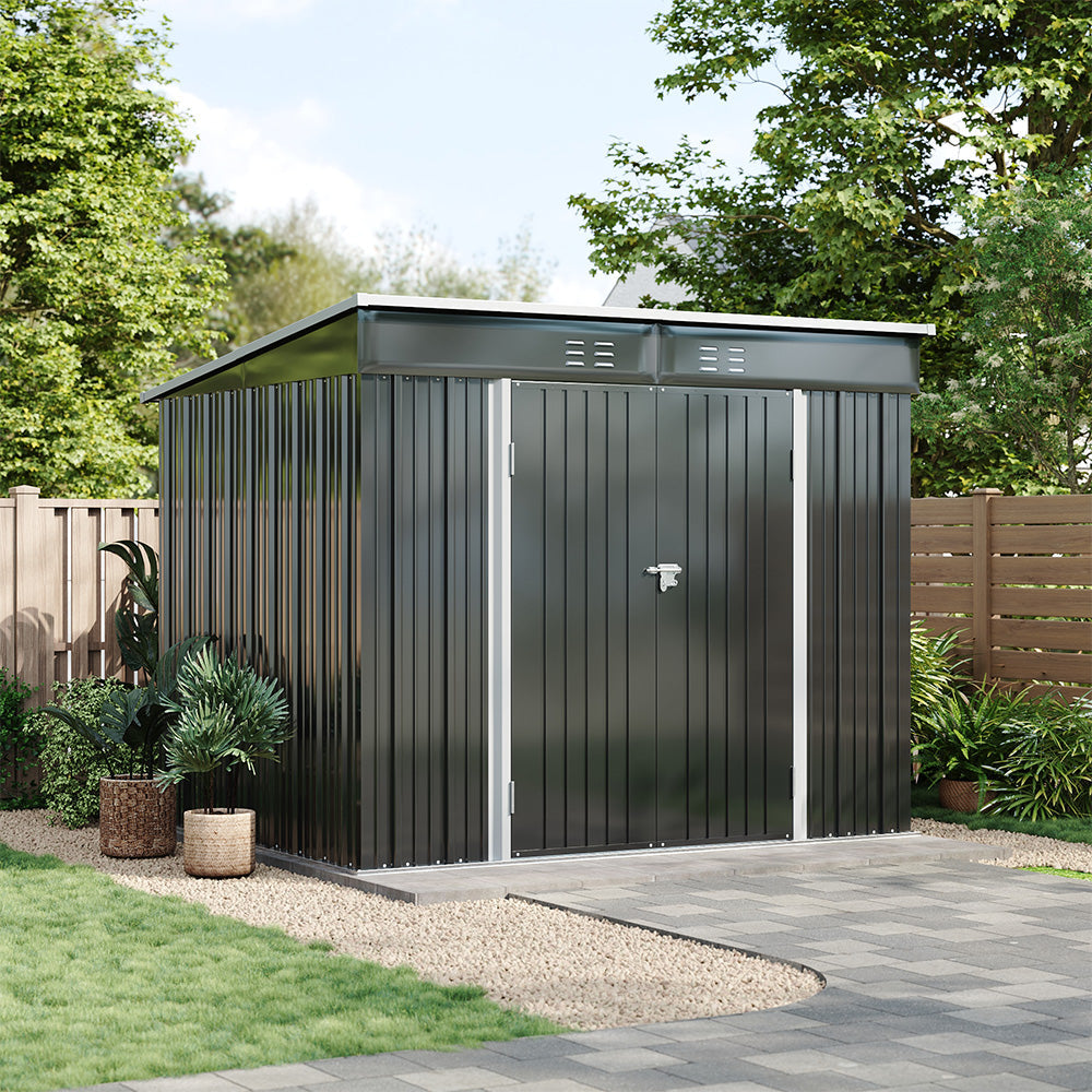 8 x 6 ft Metal Garden Storage Shed with Foundation Base